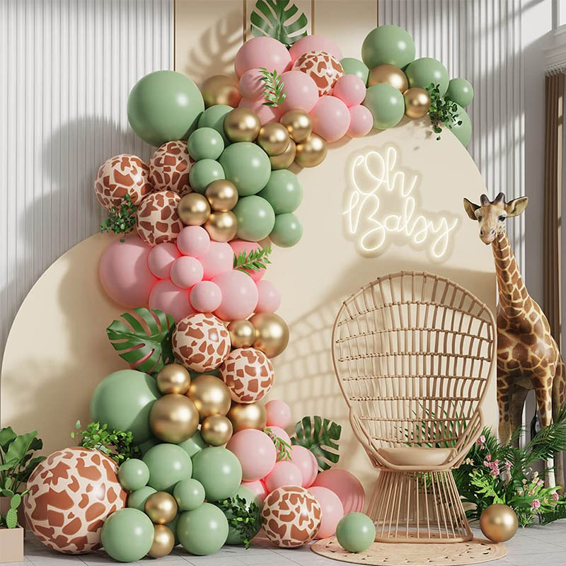 Animal Print Pink Sage Green Jungle Balloon girland Arch készlet