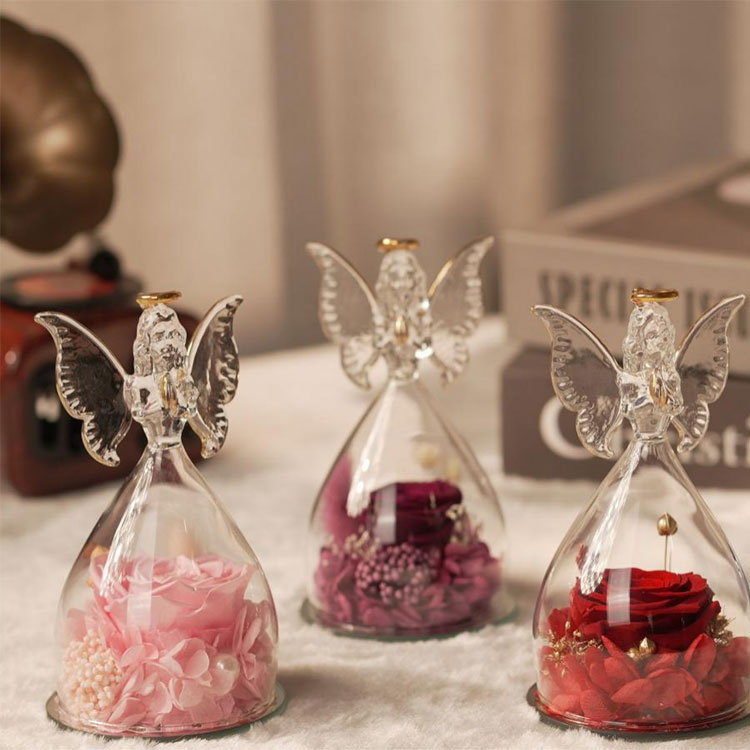 Üveg angyal tartósított virág ajándék